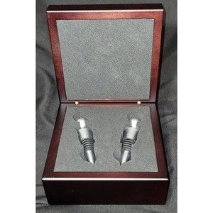 Wine Stopper Set Fat Golfer Wood Box Ceramic Tile Inset W/Box Jennifer Garant